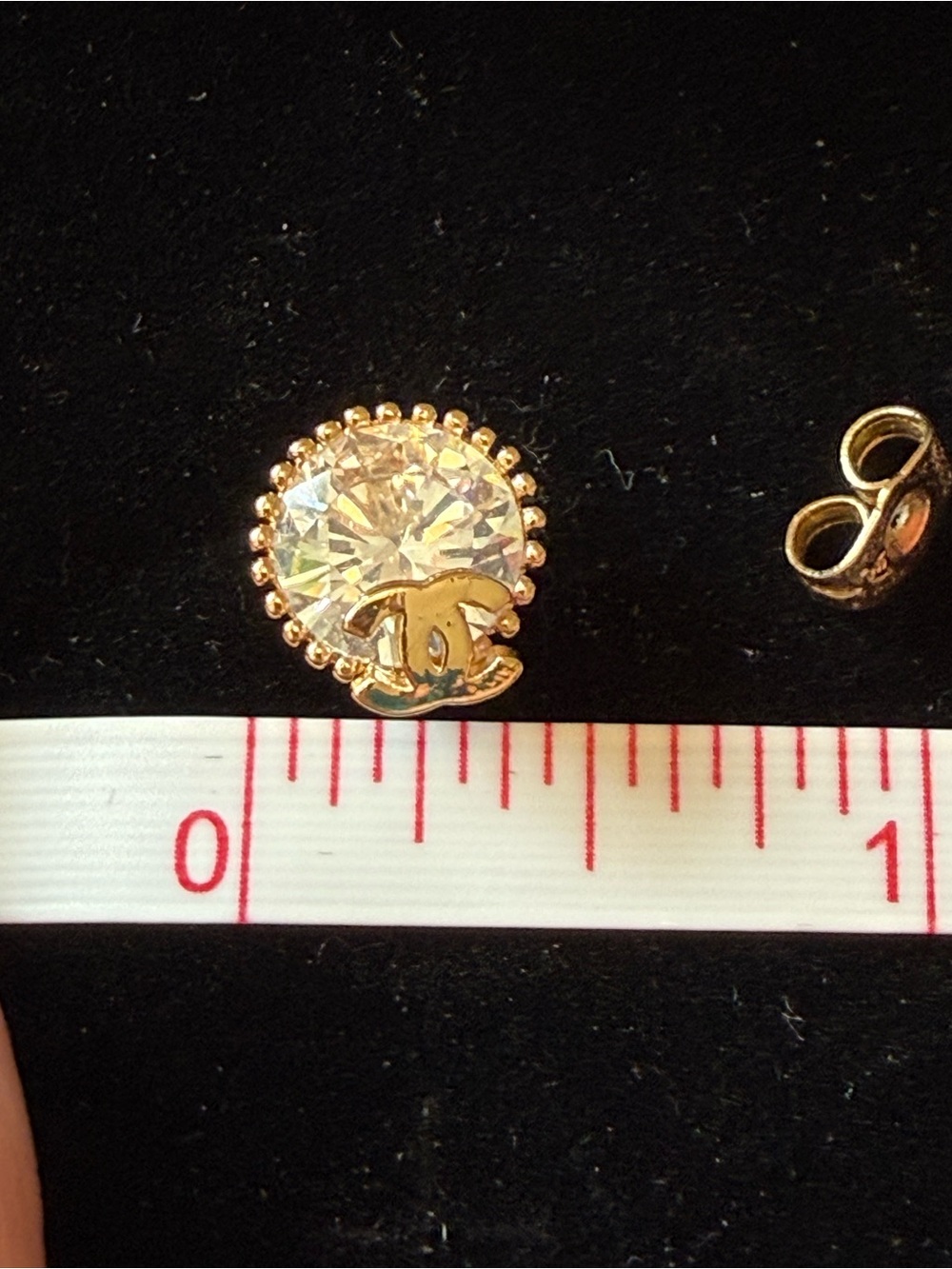 ChaneI Gold-Tone Crystal Stud Earrings with Logo - Picture 4 of 9